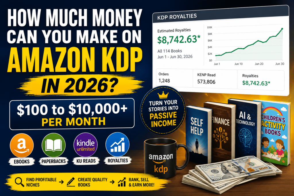 How Much Money Can You Make on Amazon KDP in 2026 earning potential from $100 to $10000 per month through self publishing