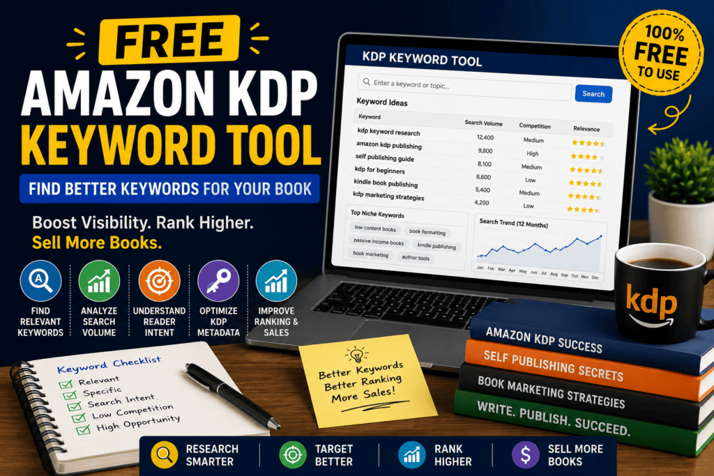 Free Amazon KDP keyword tool for finding relevant book keywords and improving KDP SEO