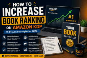 How to increase book ranking on Amazon KDP with keyword research, categories, optimized listings, reviews, and book marketing strategies